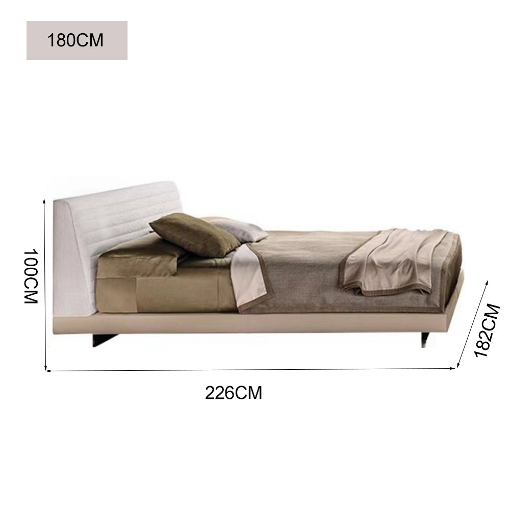 LUXORA B1017 150/180cm Faux Wood Solid and Length Frame Leather Linen Bed-White