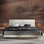 LUXORA B1017 150/180cm Faux Wood Solid and Length Frame Leather Linen Bed-White