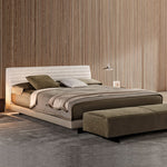 LUXORA B1017 150/180cm Faux Wood Solid and Length Frame Leather Linen Bed-White