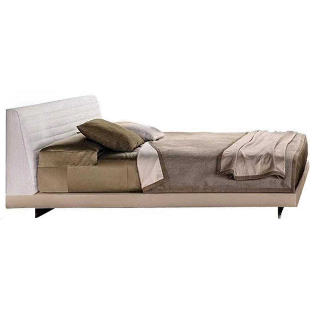LUXORA B1017 150/180cm Faux Wood Solid and Length Frame Leather Linen Bed-White