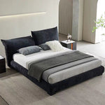 LUXORA B1308 Length Frame Chenille Solid Wood Fabric 150/180cm Bed-Blue