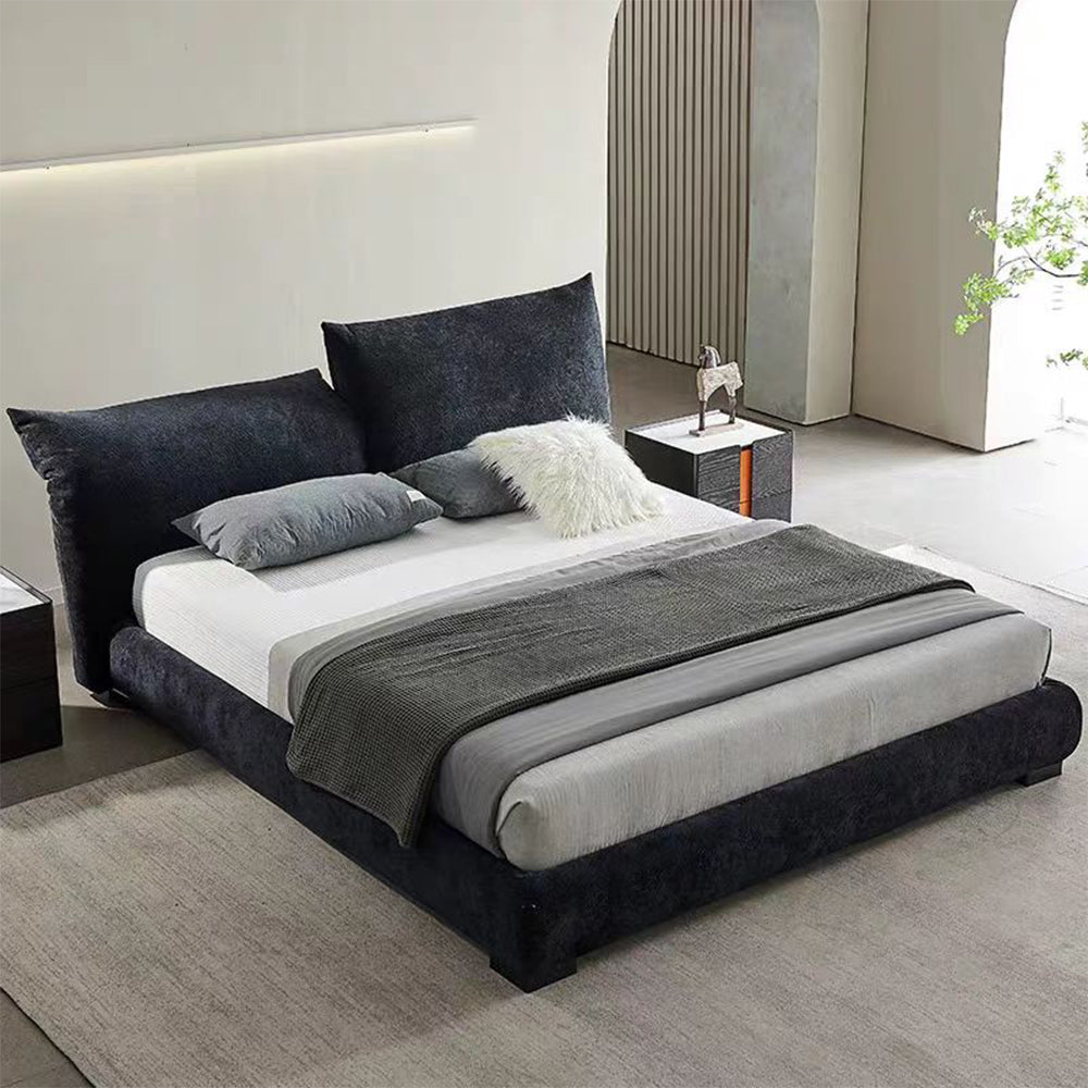 LUXORA B1308 Length Frame Chenille Solid Wood Fabric 150/180cm Bed-Blue