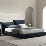 LUXORA B1308 Length Frame Chenille Solid Wood Fabric 150/180cm Bed-Blue