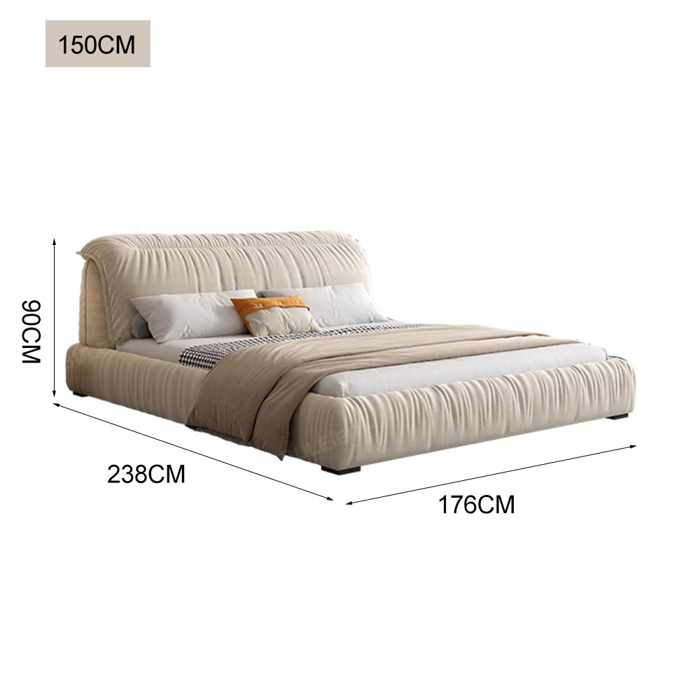 LUXORA B1318 Length Fabric Wood 150/180cm Matte Frame Solid Bed-White