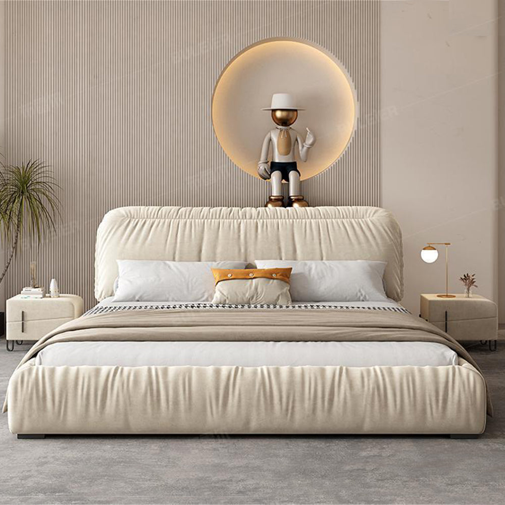LUXORA B1318 Length Fabric Wood 150/180cm Matte Frame Solid Bed-White