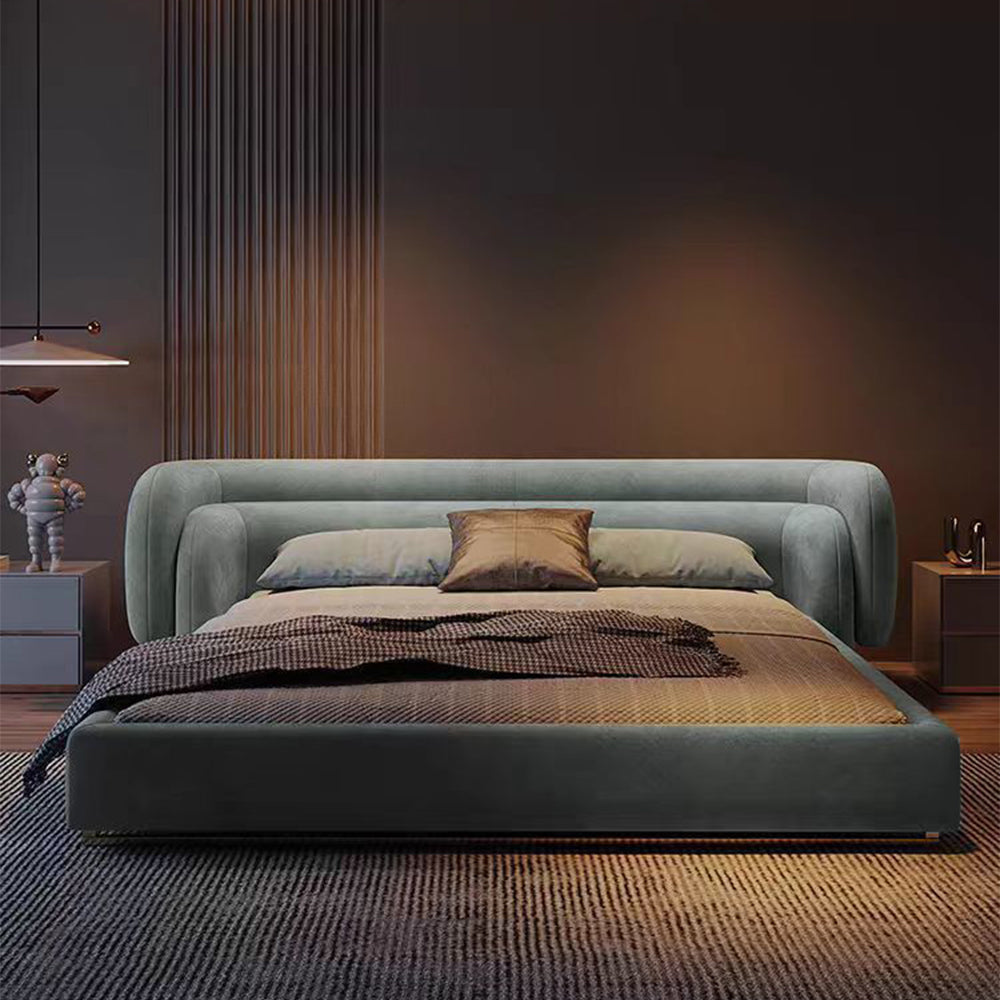 LUXORA B1519 Skin-Touch 260cm Solid Wood Frosted Frame Length Velvet Bed-Blue