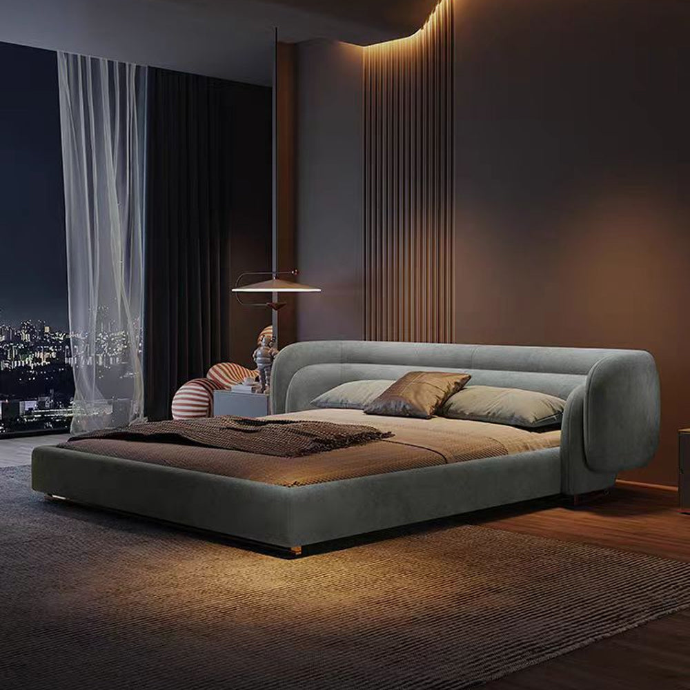 LUXORA B1519 Skin-Touch 260cm Solid Wood Frosted Frame Length Velvet Bed-Blue