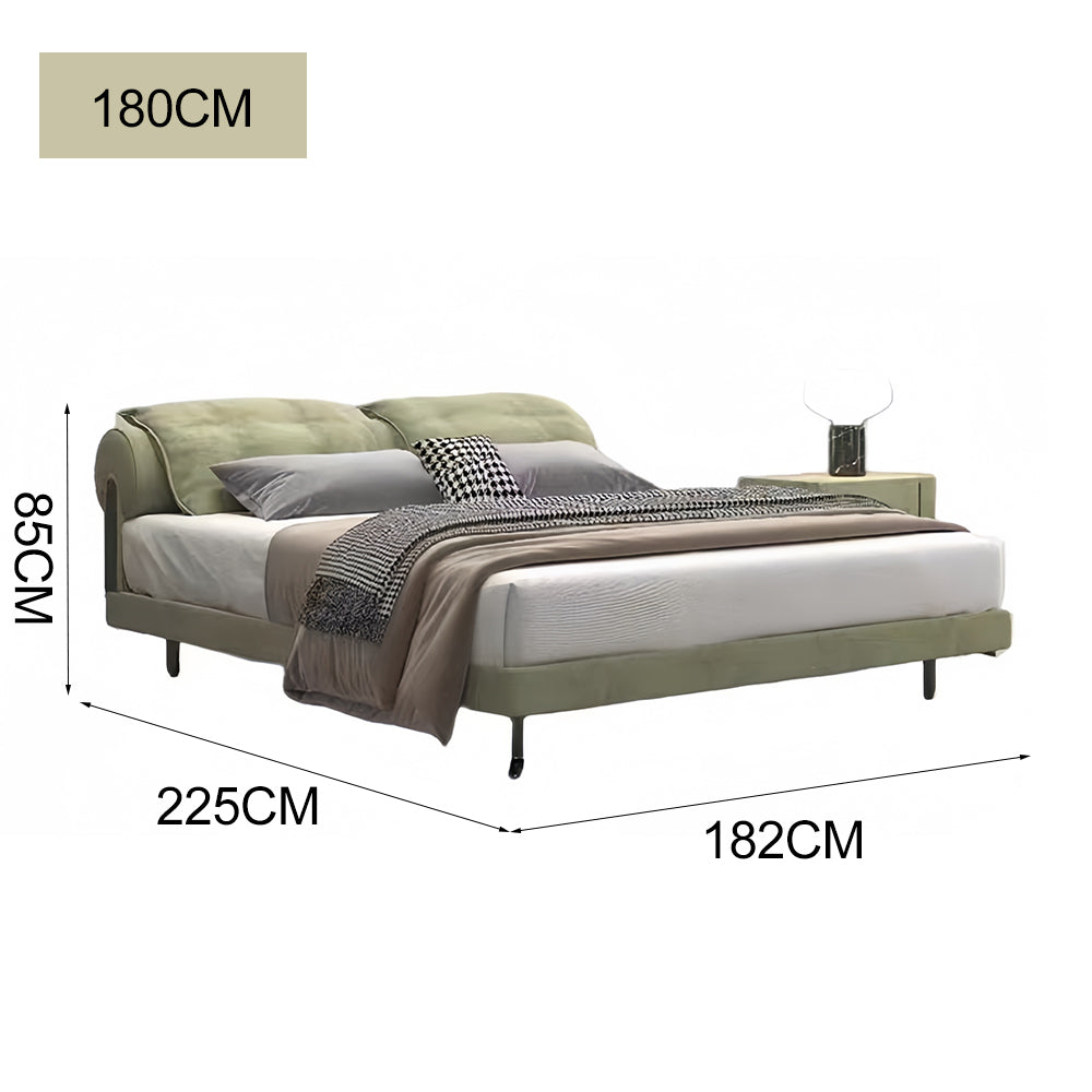 LUXORA B1548 150/180cm Solid Bed Matte Wood Fabric Length Frame-Green