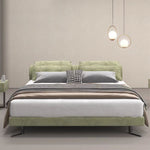 LUXORA B1548 150/180cm Solid Bed Matte Wood Fabric Length Frame-Green