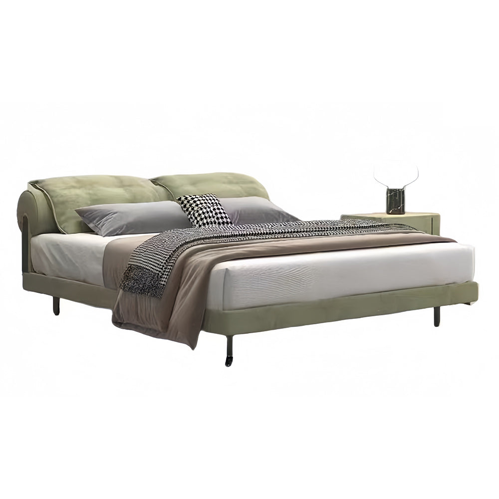 LUXORA B1548 150/180cm Solid Bed Matte Wood Fabric Length Frame-Green