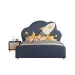 LIVARA Silicone - Leather Bed Dark Frame Wood Solid Kids Blue