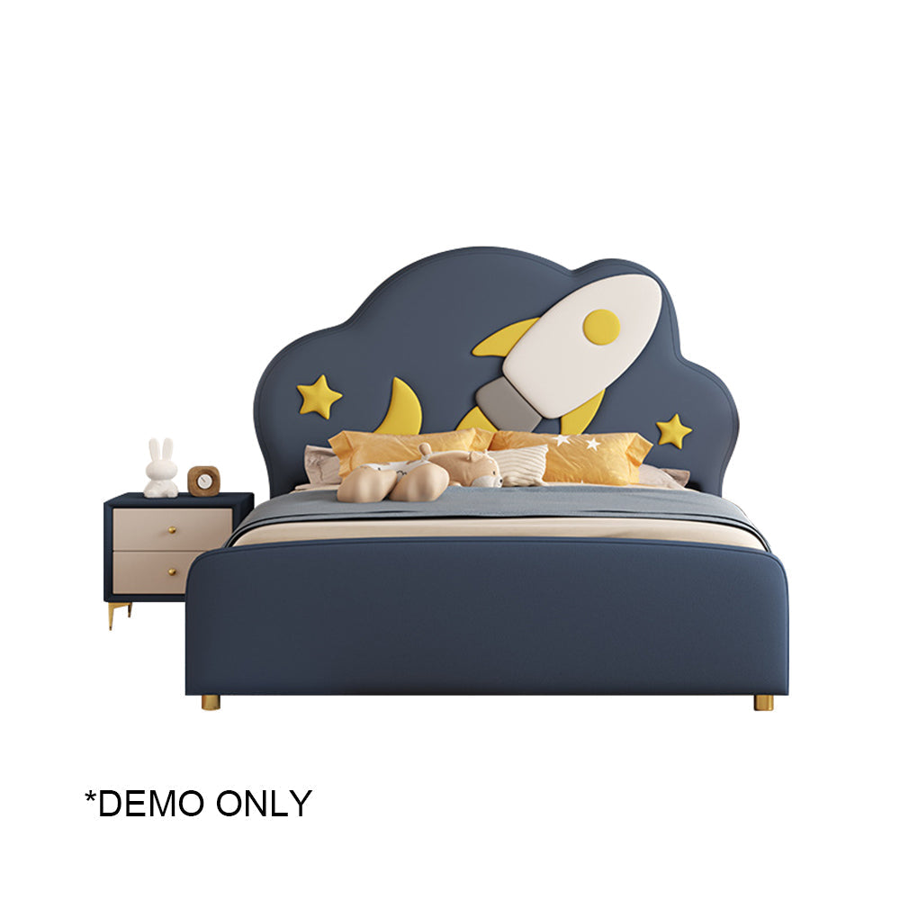 LIVARA Silicone - Leather Bed Dark Frame Wood Solid Kids Blue