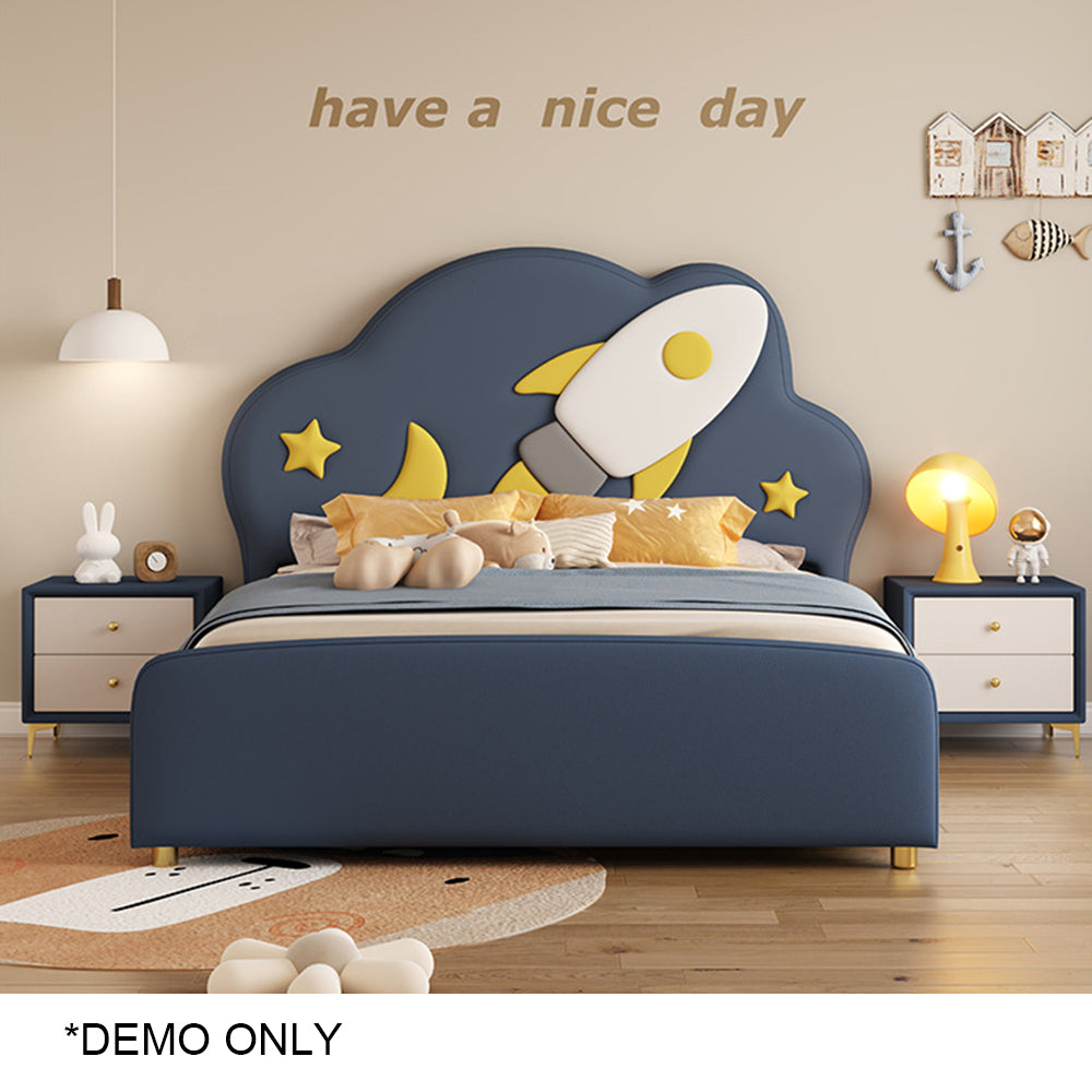 LIVARA Silicone - Leather Bed Dark Frame Wood Solid Kids Blue