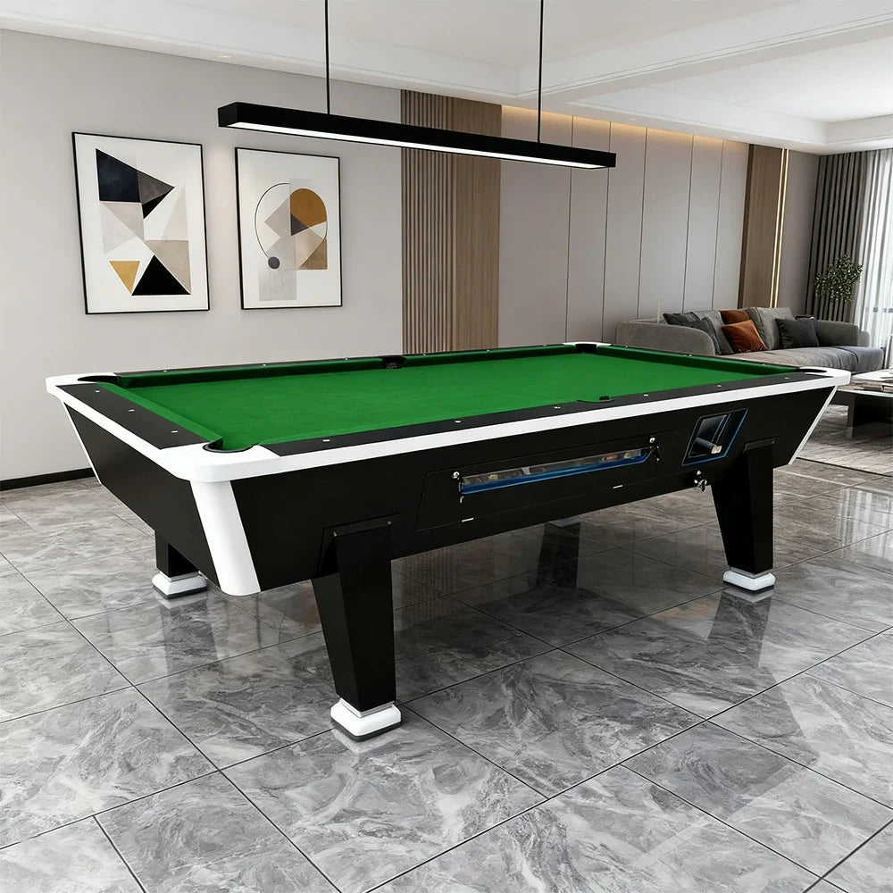 LIVARA 7FT/8FT Storage Pool Border Top, Reinforced Black MDF/Marble Ball Coin-Operated - Design Iron - Box, Table Legs, Green