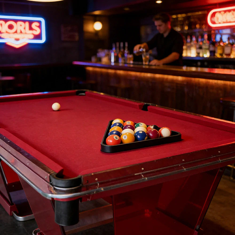 CUETIQ Billiard Table - 304 Stainless Steel Frame Premium Construction Professional Full-Size Design for Home & Commercial Use - Flame Red