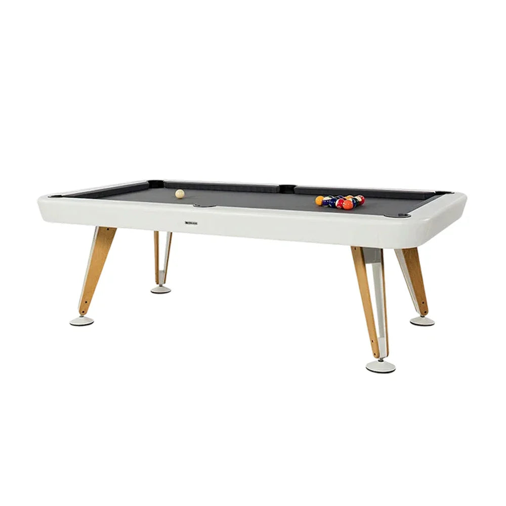 CUETIQ Italian Luxury Billiard Table - Sculptural Minimalist Design Solid Wood Legs Precision Metal Base Premium Craftsmanship - Pearl White