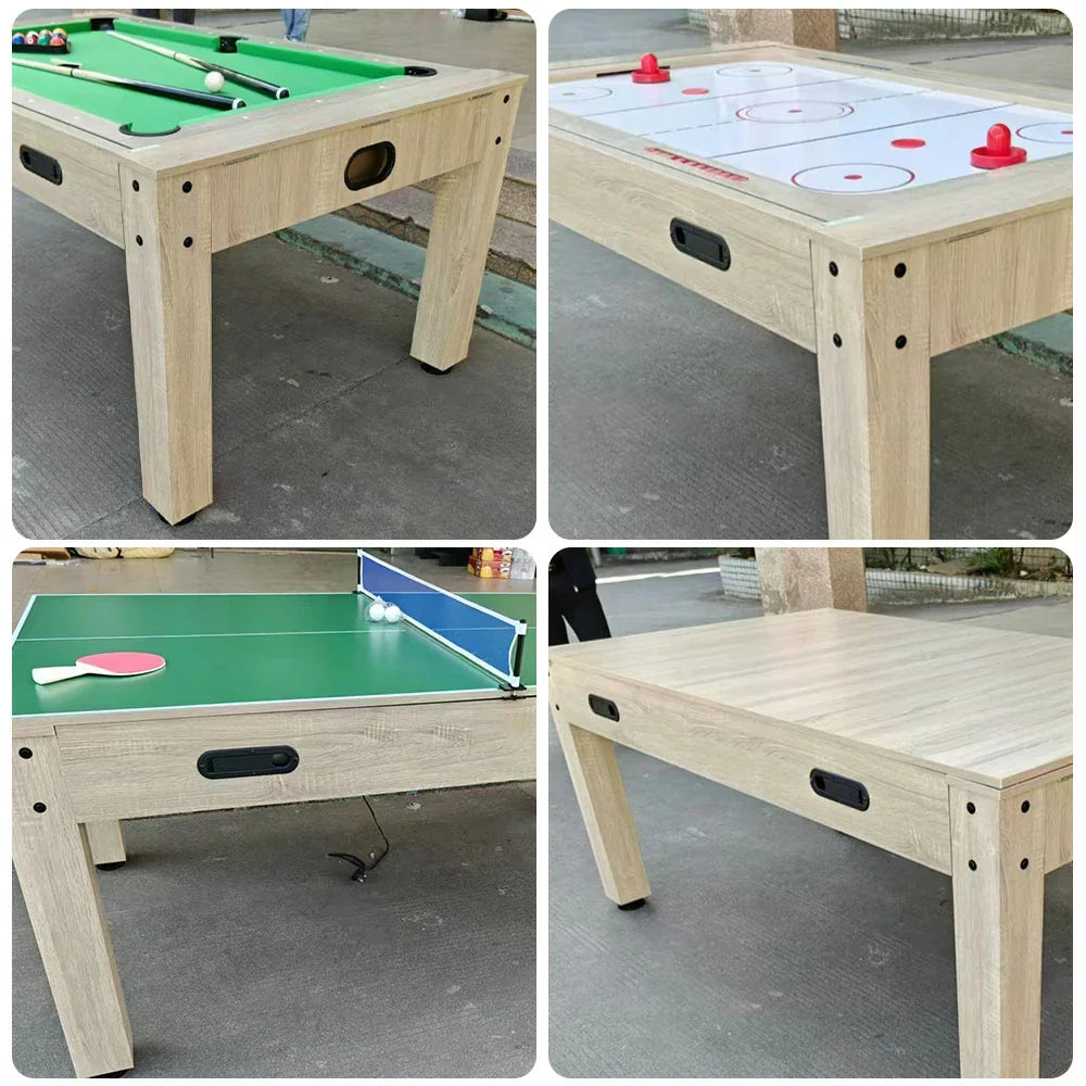 CUETIQ 6FT/7FT Table Table Hockey, Felt 4-in-1 Tennis Design, MDF Dining Billiards, Space-Saving Air Surface, Pool Frame, Flip Durable Free Top, - Smooth Accessories