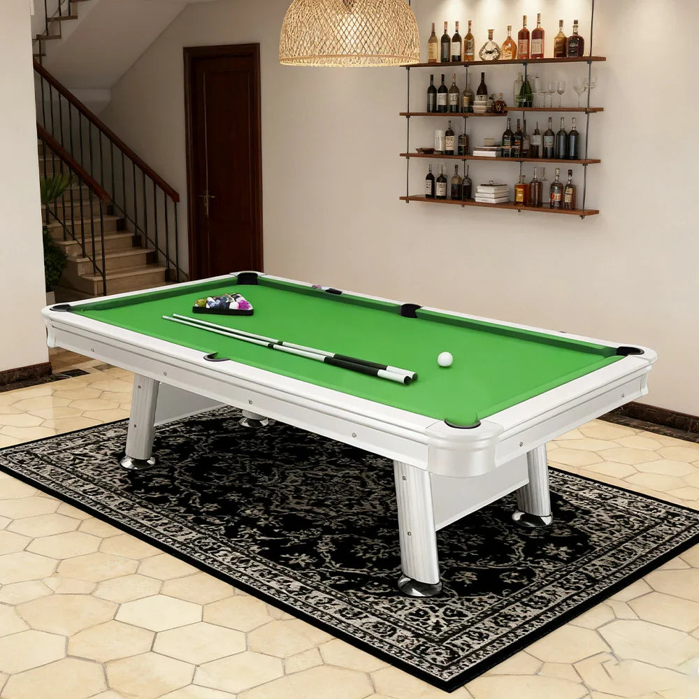 CUETIQ 8FT Pool Table Free Frame, White Steel Package Carbon Aluminium - Waterproof Body, Accessories Rails, - Outdoor Green