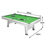 CUETIQ 8FT Pool Table Free Frame, White Steel Package Carbon Aluminium - Waterproof Body, Accessories Rails, - Outdoor Green