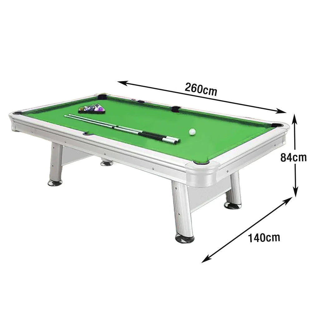 CUETIQ 8FT Pool Table Free Frame, White Steel Package Carbon Aluminium - Waterproof Body, Accessories Rails, - Outdoor Green