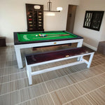 CUETIQ 6/7FT Green Accessories Top Dining Bench Outdoor Set Frame, - Pool Carbon Brown - White Body, Waterproof Table Package Free Steel Felt