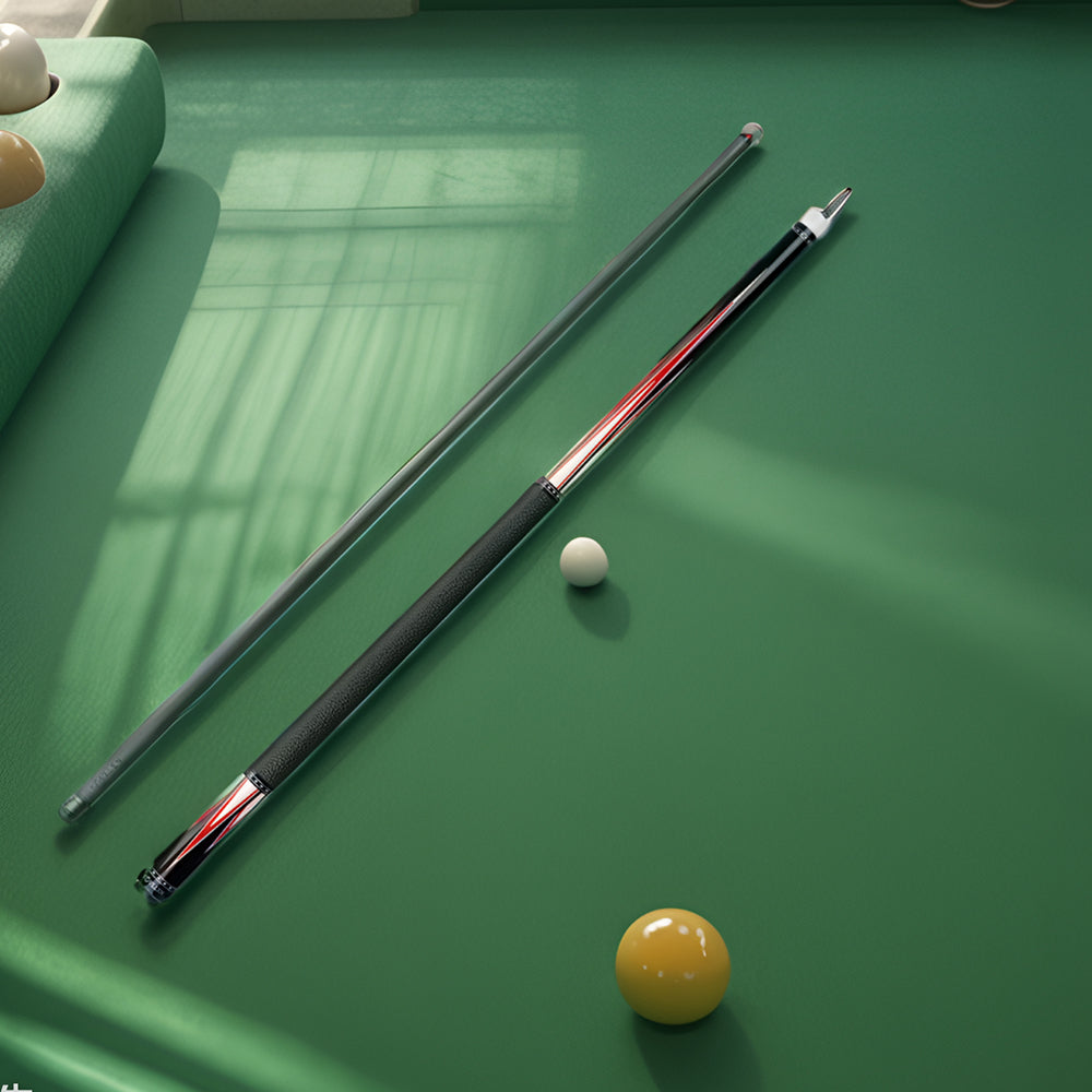 KONLLEN Billiard AK75-001 Pool Black Premier Ebony - Professional Cue Wood 18.5-20OZ 147CM 2-Piece Cue Red&Black