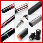 KONLLEN Billiard AK75-001 Pool Black Premier Ebony - Professional Cue Wood 18.5-20OZ 147CM 2-Piece Cue Red&Black
