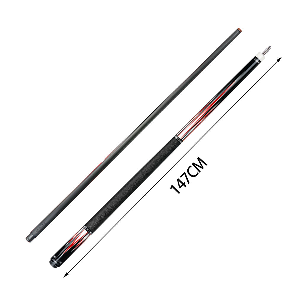 KONLLEN Billiard AK75-001 Pool Black Premier Ebony - Professional Cue Wood 18.5-20OZ 147CM 2-Piece Cue Red&Black