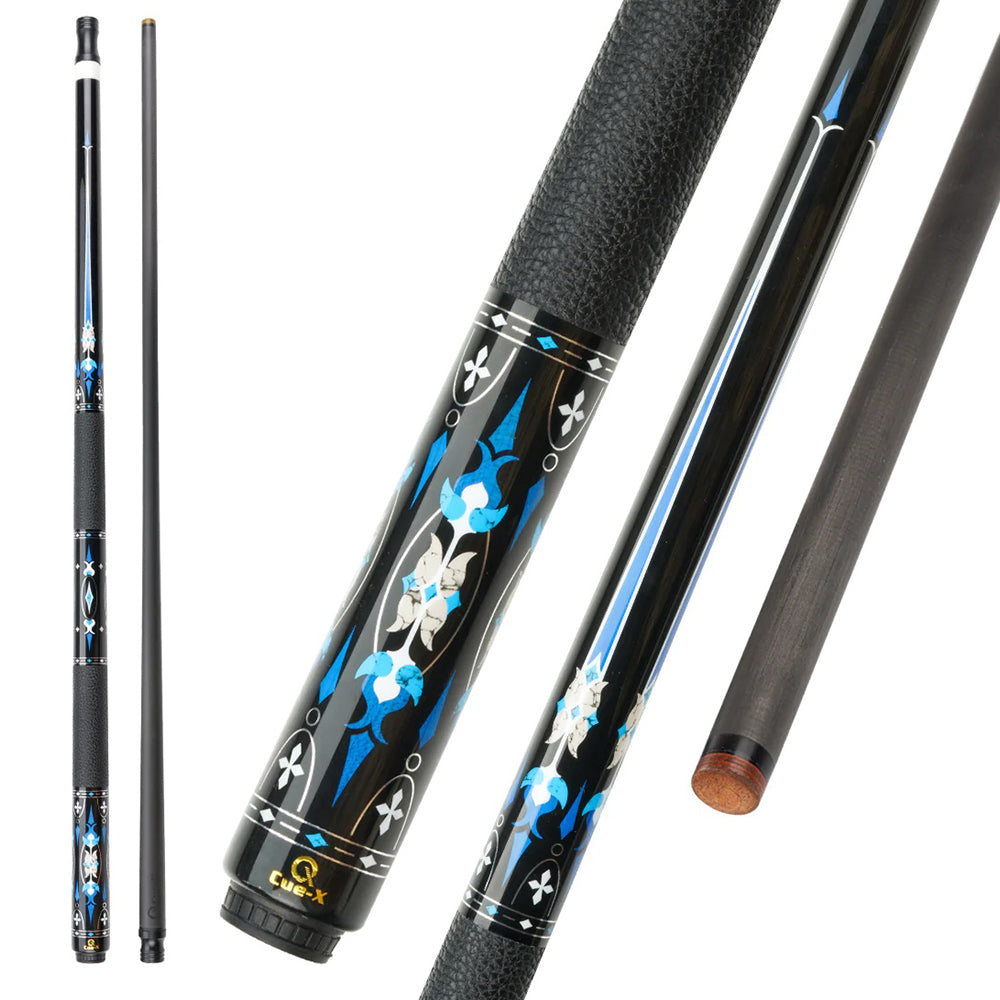 KONLLEN Premier Wood Cue 18.5-20OZ Cue Maple Pool Billiard HQ-10F 147CM - Professional 2-Piece Blue&Black