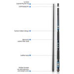 KONLLEN Premier Wood Cue 18.5-20OZ Cue Maple Pool Billiard HQ-10F 147CM - Professional 2-Piece Blue&Black