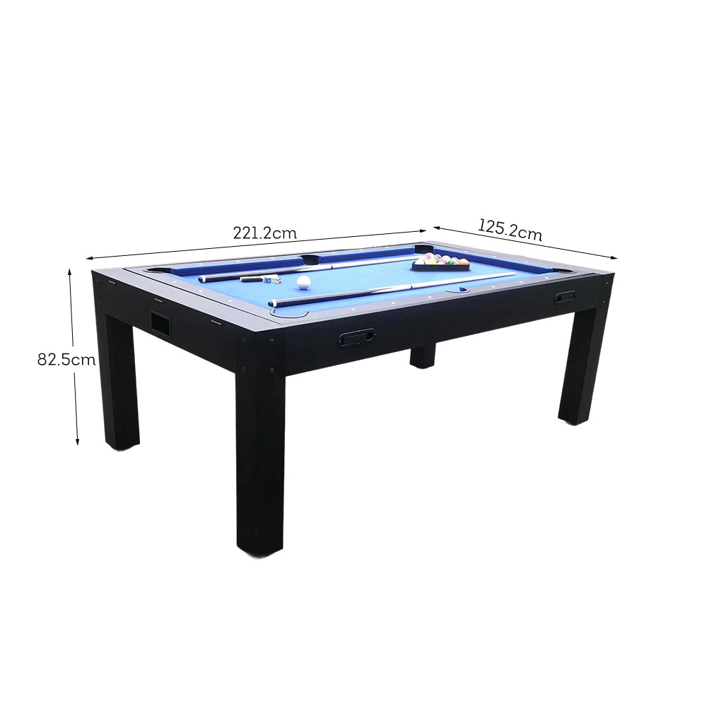 CUETIQ 7FT Accessories Table Tennis Table 4-IN-1 Table/ Air Convertible Table/ Billiards MDF Table Hockey/ - Multi-function Free Dining Black&Blue