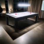 CUETIQ 7FT Accessories Table Tennis Table 4-IN-1 Table/ Air Convertible Table/ Billiards MDF Table Hockey/ - Multi-function Free Dining Black&Blue