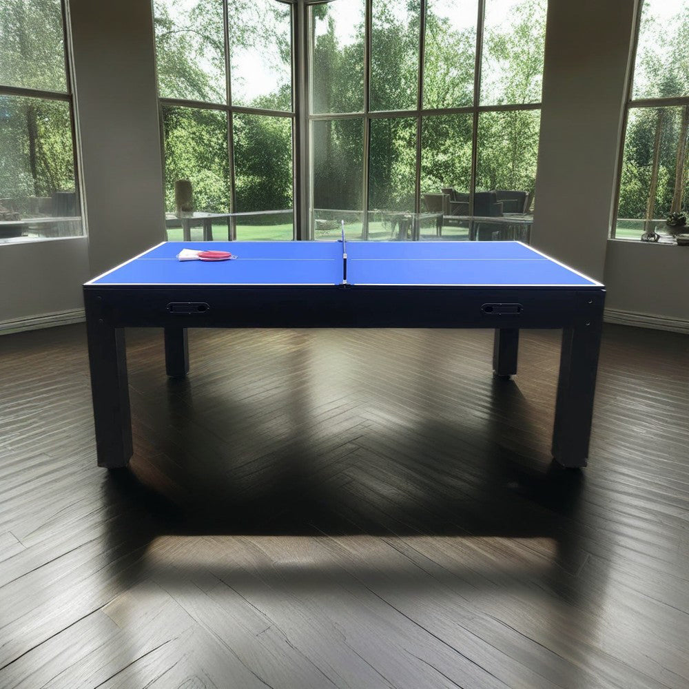 CUETIQ 7FT Accessories Table Tennis Table 4-IN-1 Table/ Air Convertible Table/ Billiards MDF Table Hockey/ - Multi-function Free Dining Black&Blue