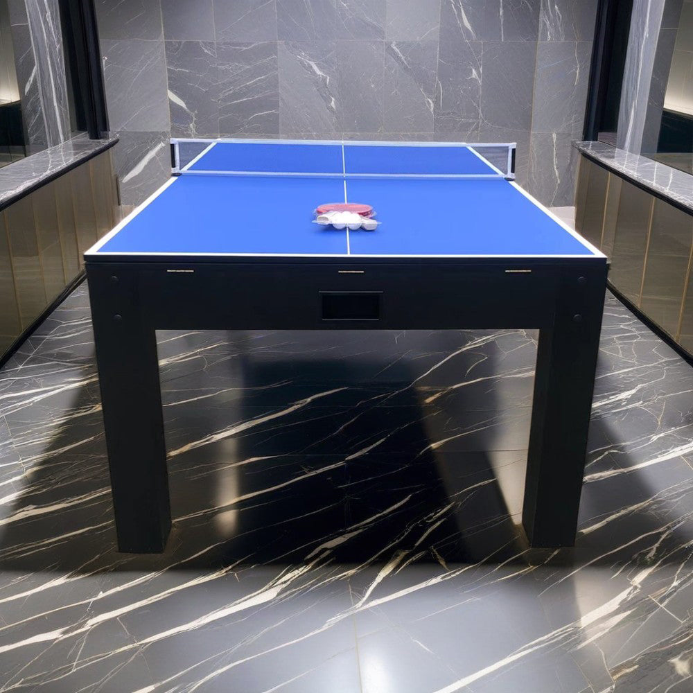 CUETIQ 7FT Accessories Table Tennis Table 4-IN-1 Table/ Air Convertible Table/ Billiards MDF Table Hockey/ - Multi-function Free Dining Black&Blue