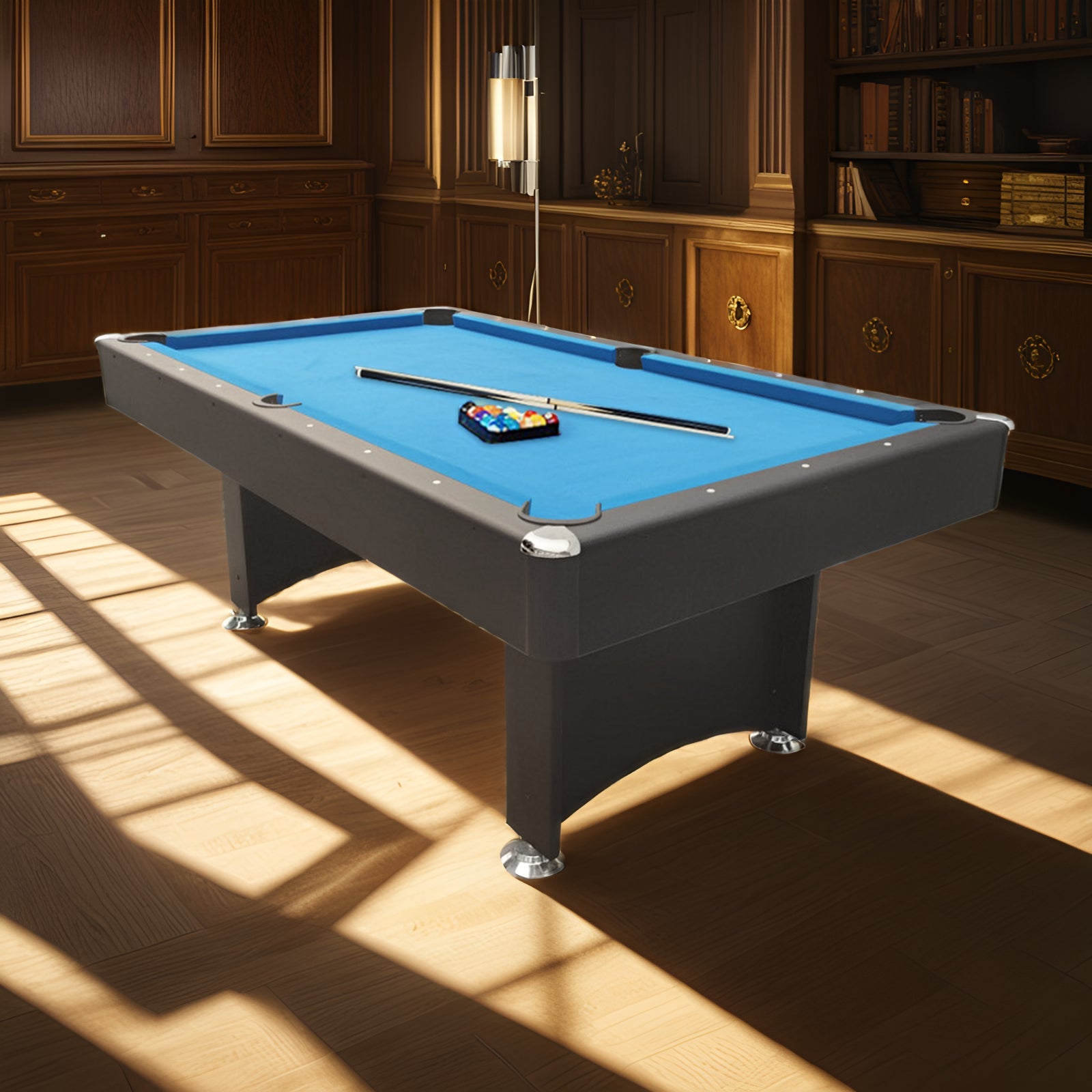 CUETIQ 7FT Frame Black Modern Design Snooker Table Pool With Free Billiard Table Accessories