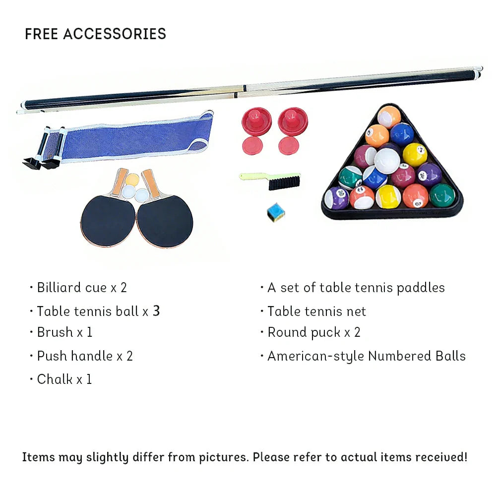 VERSA 4-in-1 7/8FT Convertible Game Table with White Frame, Air Hockey, Billiards, Dining & Table Tennis - Green Felt, Free Kit Included