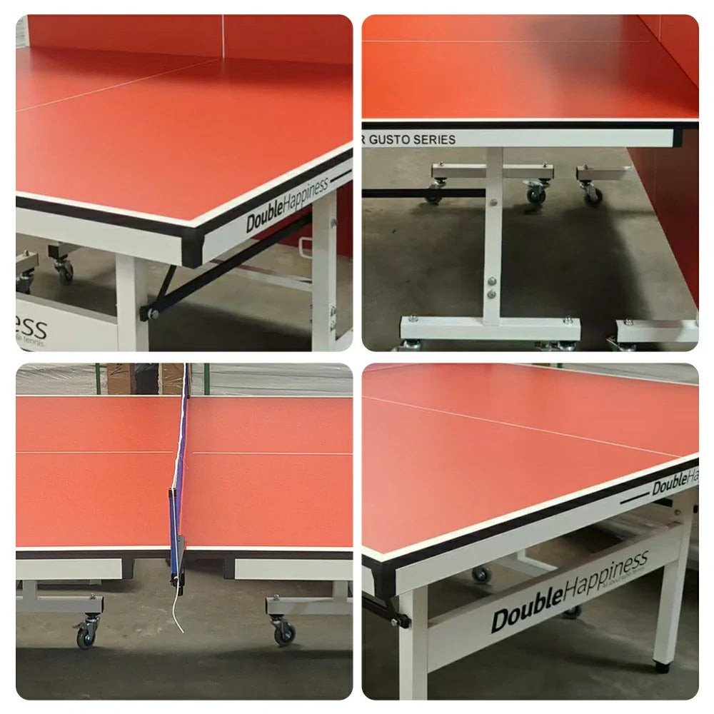DOUBLE HAPPINESS Tennis Table 25mm Pingpong Table Indoor - Bats Play Solo Premium Black&Blue&Red Balls Foldable Net