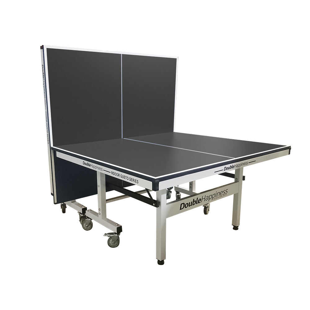 DOUBLE HAPPINESS Tennis Table 25mm Pingpong Table Indoor - Bats Play Solo Premium Black&Blue&Red Balls Foldable Net