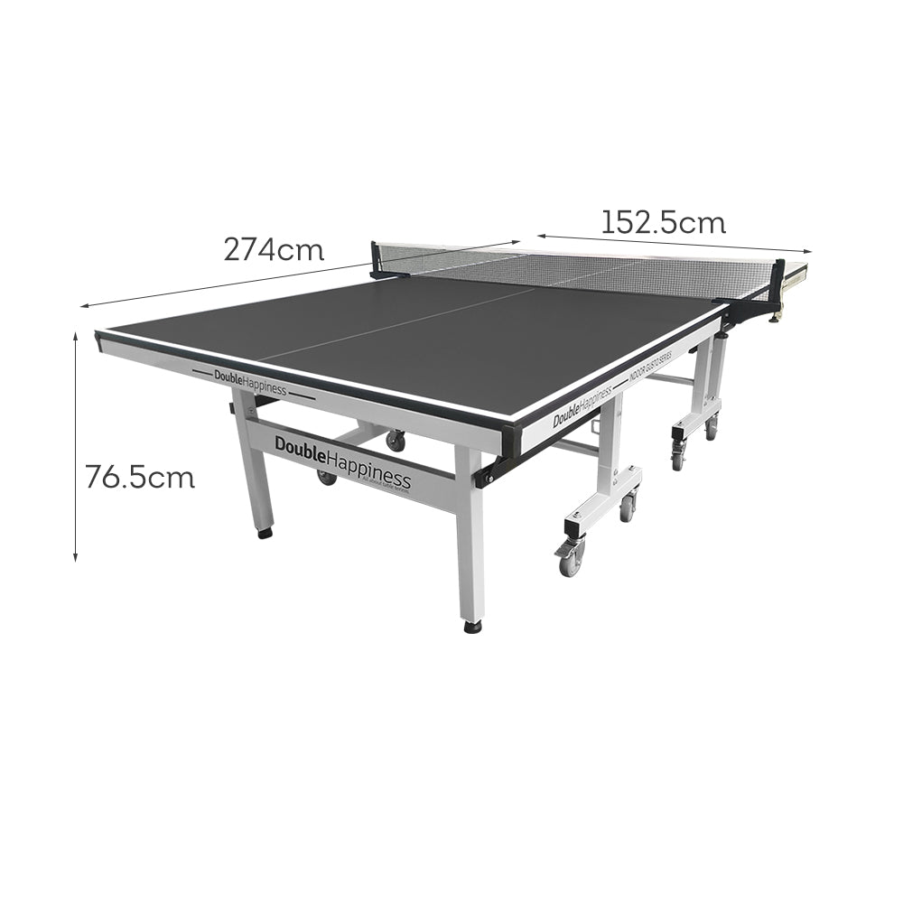 DOUBLE HAPPINESS Tennis Table 25mm Pingpong Table Indoor - Bats Play Solo Premium Black&Blue&Red Balls Foldable Net