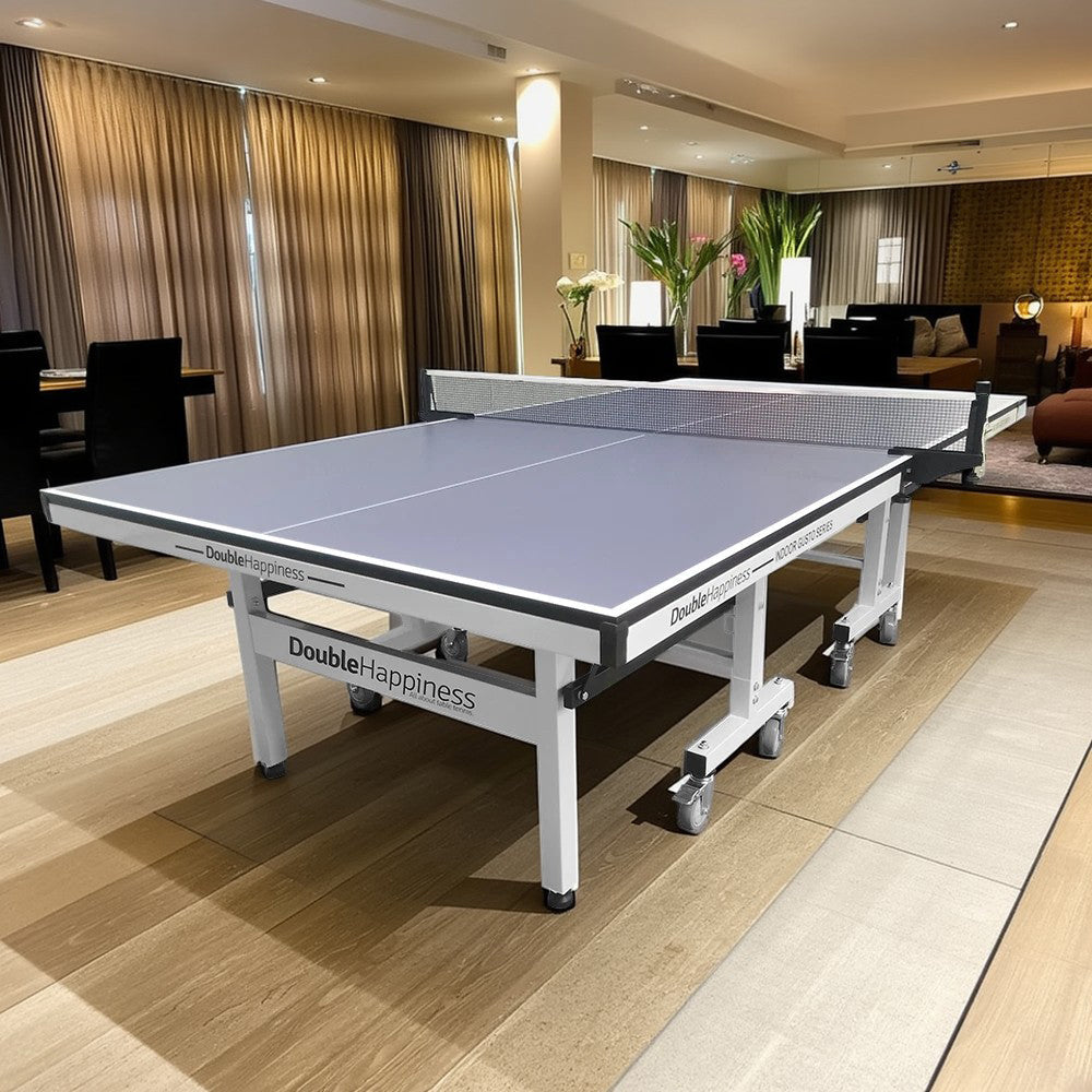 DOUBLE HAPPINESS Tennis Table 25mm Pingpong Table Indoor - Bats Play Solo Premium Black&Blue&Red Balls Foldable Net