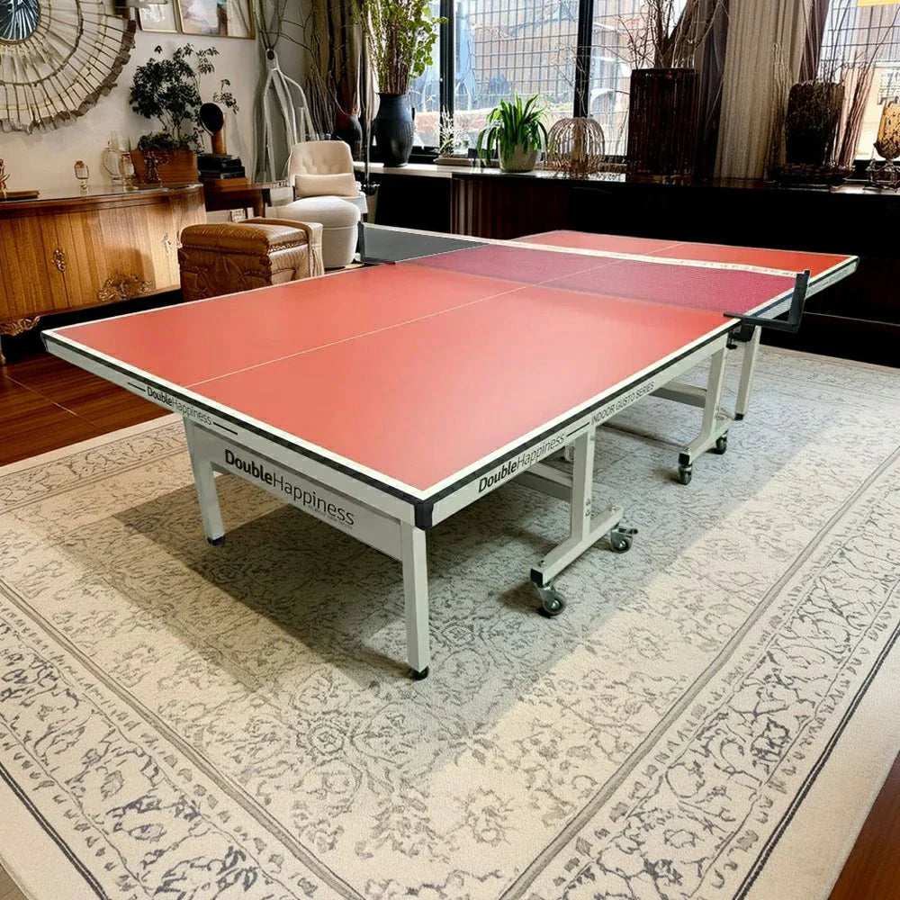 DOUBLE HAPPINESS Tennis Table 25mm Pingpong Table Indoor - Bats Play Solo Premium Black&Blue&Red Balls Foldable Net