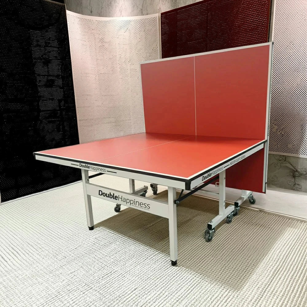 DOUBLE HAPPINESS Tennis Table 25mm Pingpong Table Indoor - Bats Play Solo Premium Black&Blue&Red Balls Foldable Net