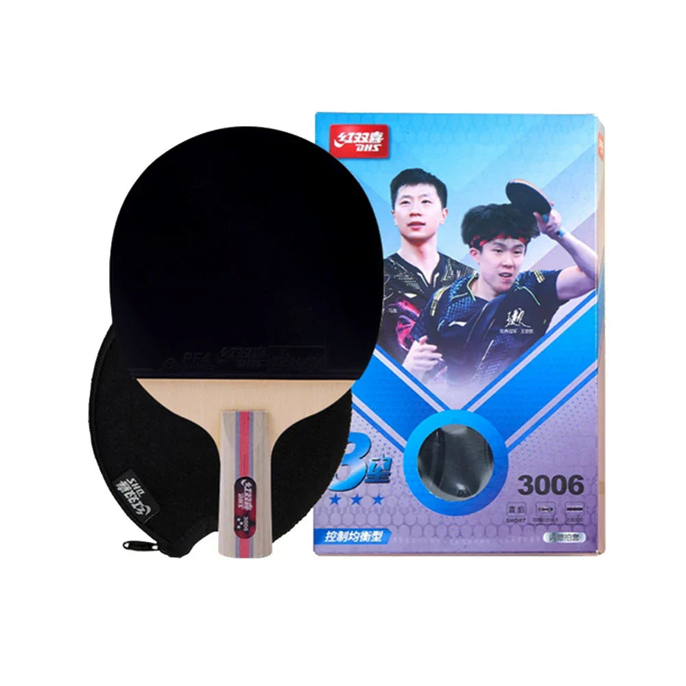 DHS 3-Star Penhold Table Tennis Paddle Set -Supplied with 6 Balls and Case, Improved Spin Performance and Fast Attacking Play -Black