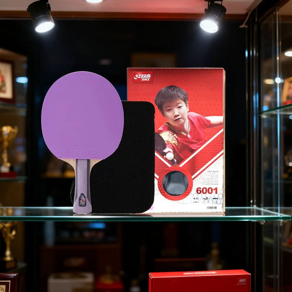 DHS 6-Star Shakehand Table Tennis Paddle -7-Ply Pure Wood PRO Offensive Blade with Hurricane 3 and Hurricane 9, Spin and Speed Performance, Durable Edge Guard -Purple