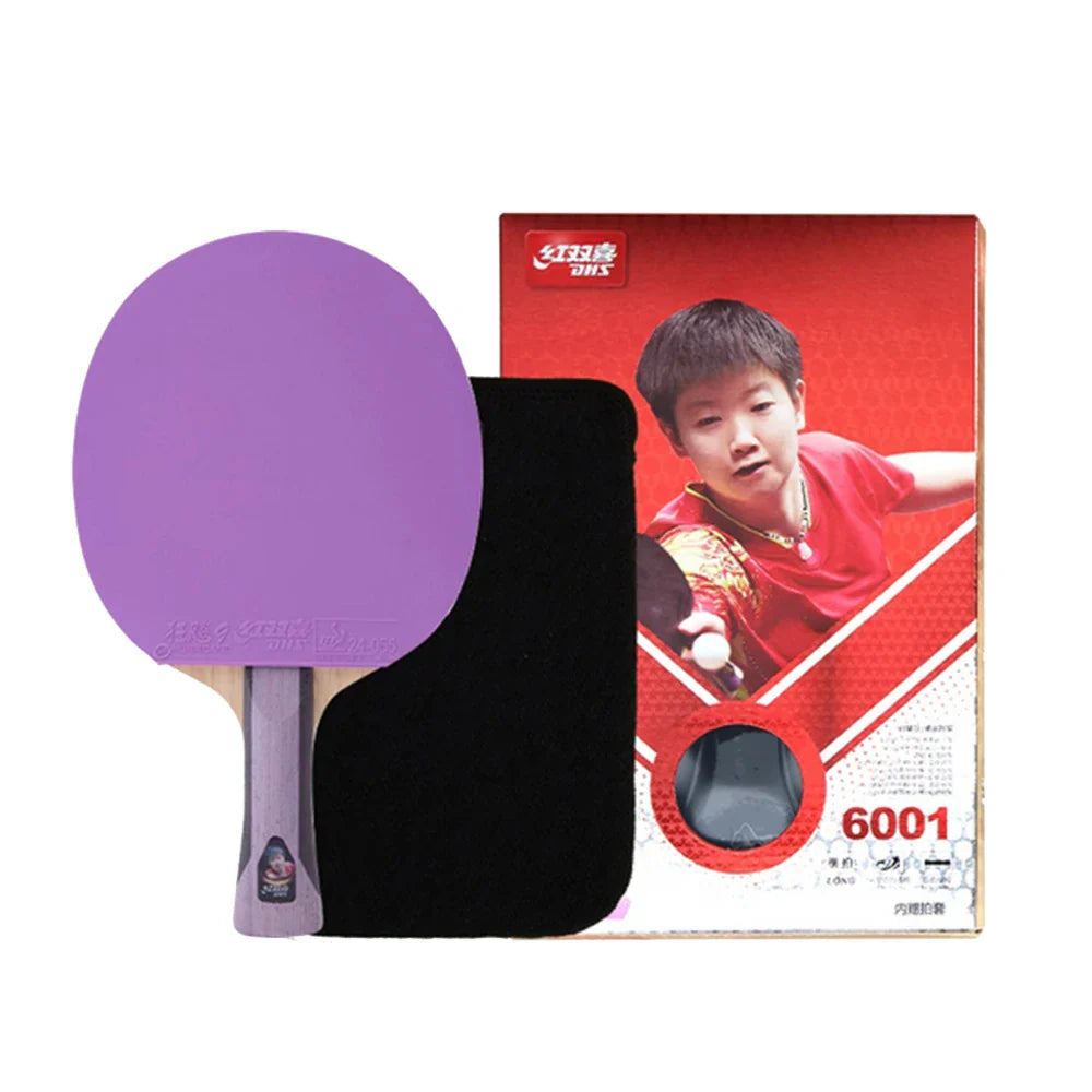 DHS 6-Star Shakehand Table Tennis Paddle -7-Ply Pure Wood PRO Offensive Blade with Hurricane 3 and Hurricane 9, Spin and Speed Performance, Durable Edge Guard -Purple