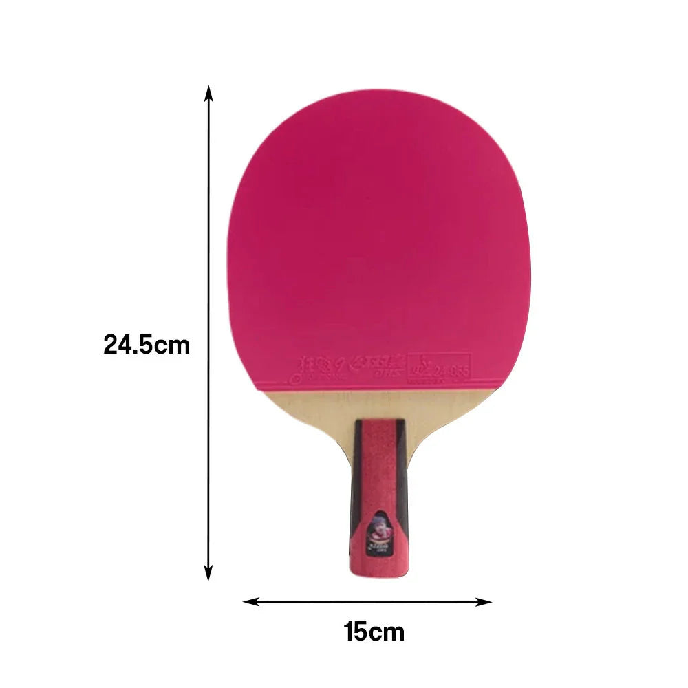 DHS 6-Star Penhold Table Tennis Paddle -7-Ply Pure Wood PRO Offensive Blade with Hurricane 3 and Hurricane 9, Balanced Spin and Speed -Pink