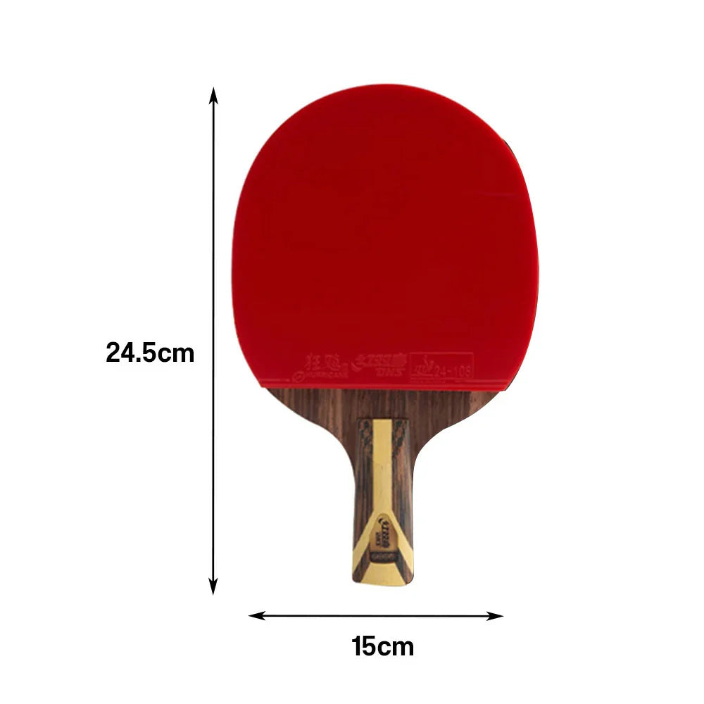 DHS 9-Star Penhold Table Tennis Paddle Set -PRO Arylate-Carbon Blade with Hurricane 3 and Hurricane 8 Rubbers, Faster Speed and Strong Spin, Includes 6 Balls and Case -Red