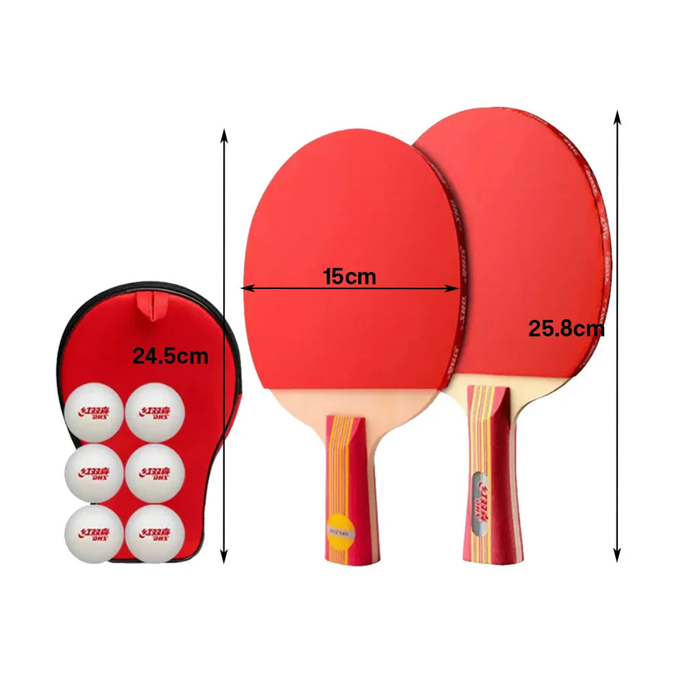 DHS Type II Kids Table Tennis Set -Two Shakehand Paddles with 6 Balls and Case, Easy Handling for Play and Practice -Red