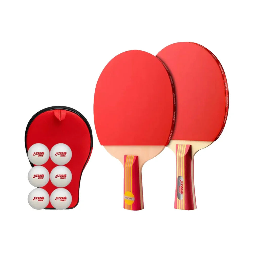DHS Type II Kids Table Tennis Set -Two Shakehand Paddles with 6 Balls and Case, Easy Handling for Play and Practice -Red