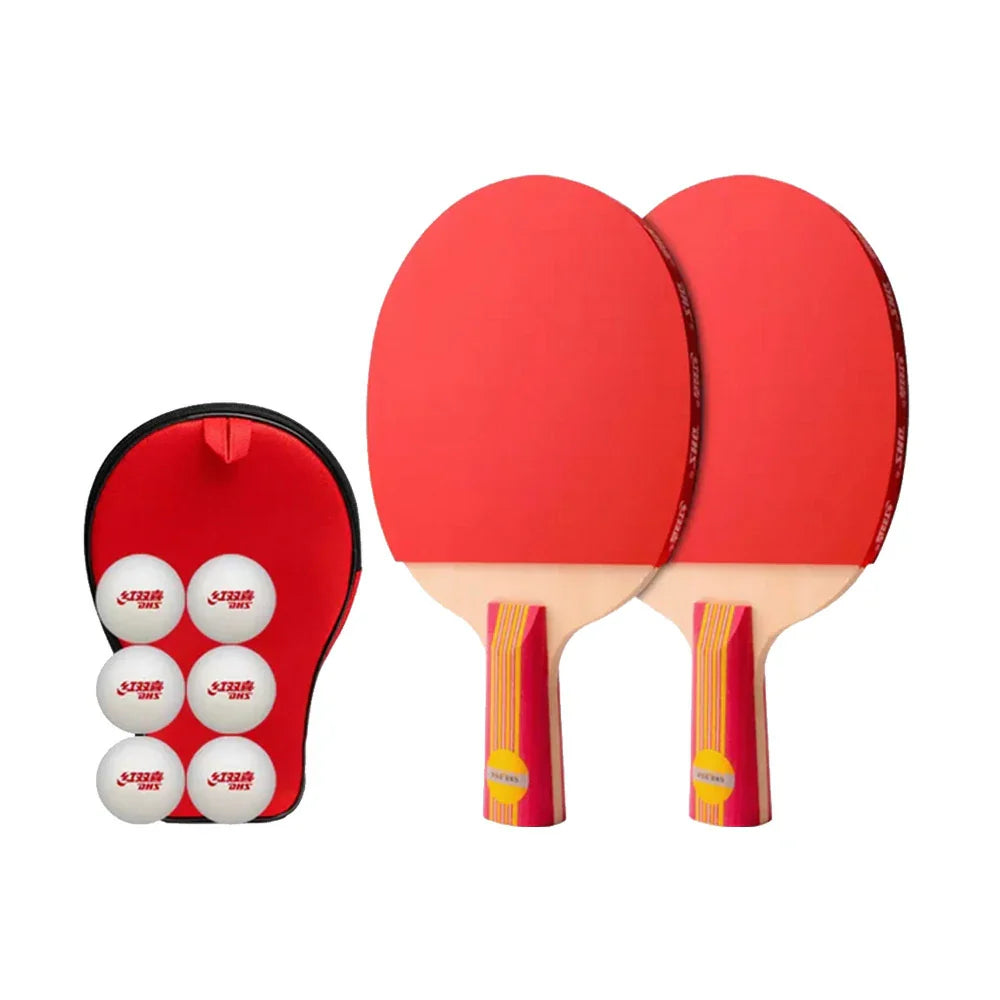 DHS Type II Kids Table Tennis Set -Two Penhold Paddles with 6 Balls and Carry Case, Simple Control for Fun and Training -Red